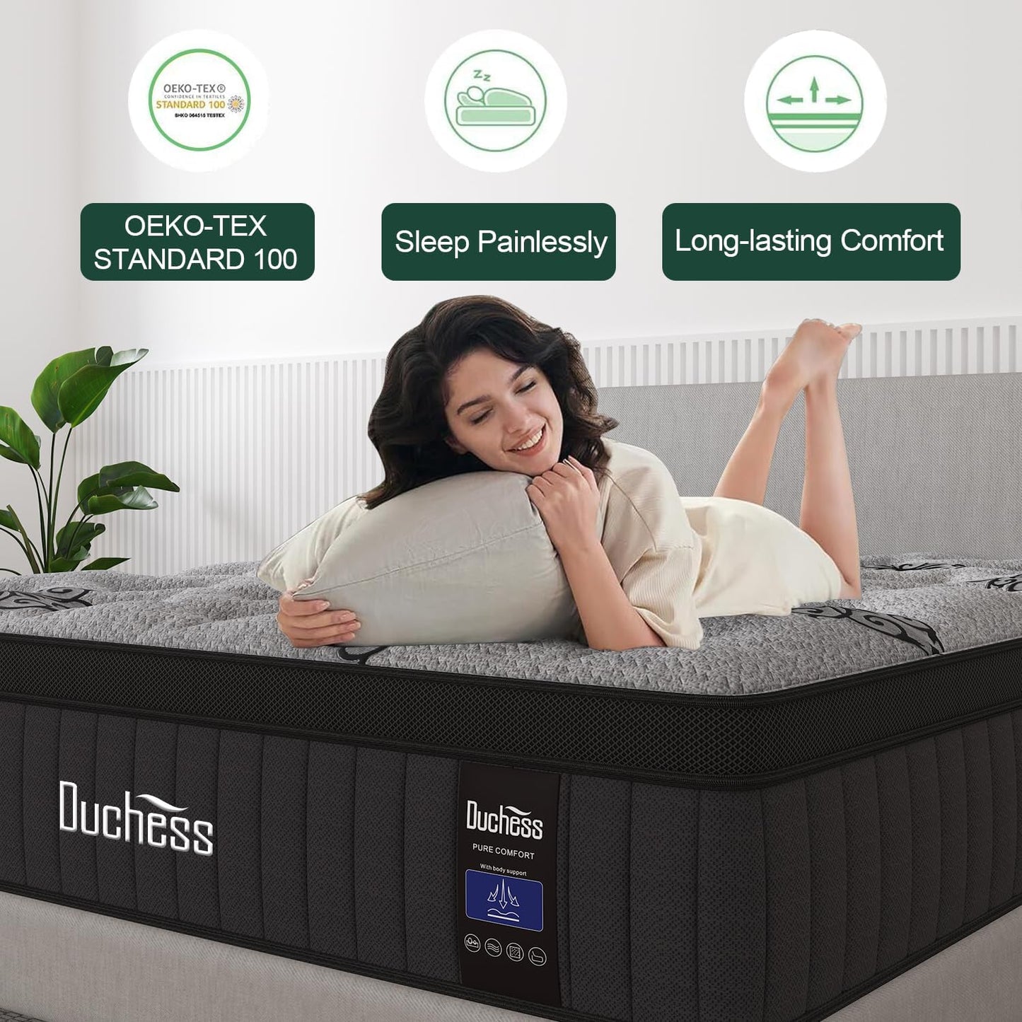 Duchess Double Mattress, Hybrid Mattress with Gel Memory Foam Mattress Pocket Springs Eurotop - High Density Foam Layer - Medium Firm 27CM