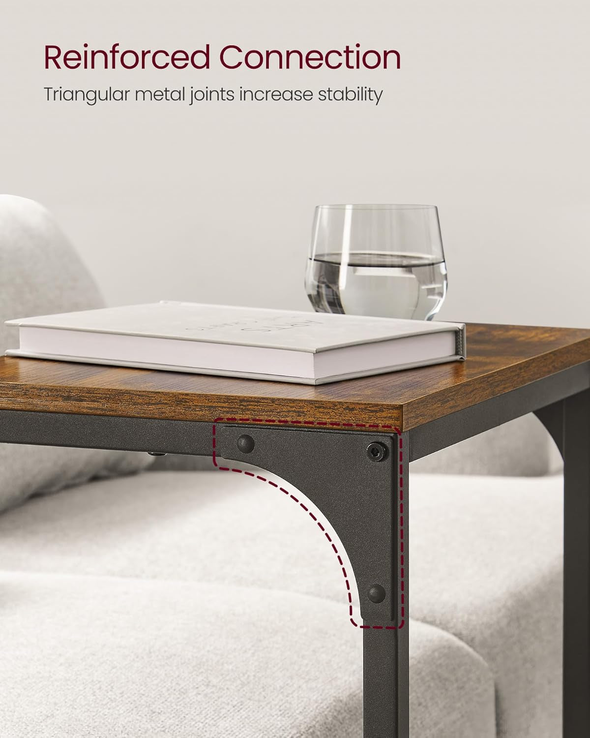 Set of 2 C-Shaped Side Table, Bedside Table, Sofa Side Table, Coffee Table, with Metal Frame, Industrial, for Living Room, Bedroom, Rustic Brown and Black LET354B01