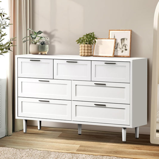Chest of Drawers Dresser Chest with 7 Storage Cabinet Tallboy White