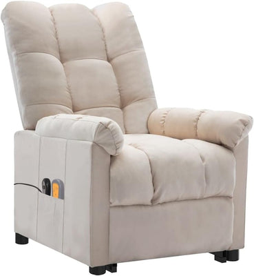 Vidaxl Stand-Up Massage Recliner Chair in Cream Fabric - Electric Power Lift Chair with 6-Point Massage Function, Adjustable Manual Recline and Densely Padded Seat For
