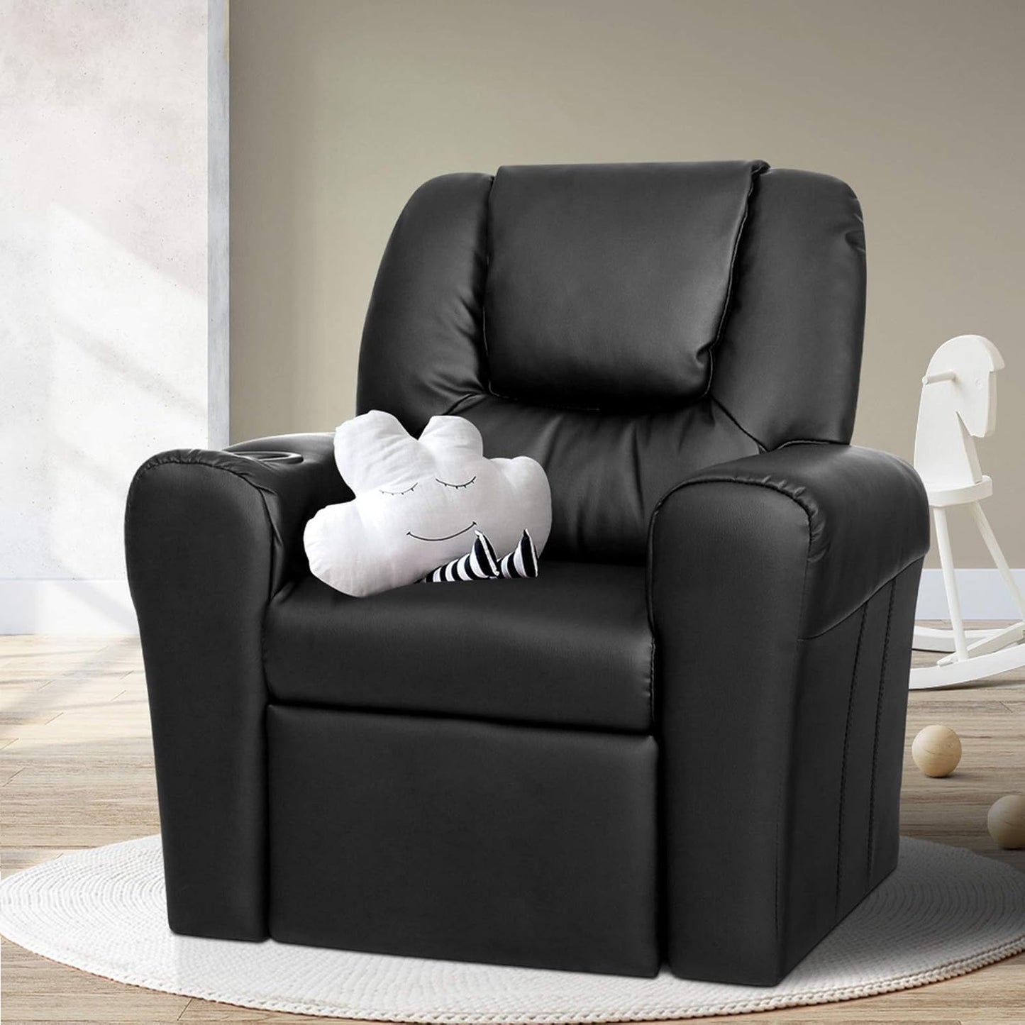 Keezi Kids Recliner Chair, PU Leather Sofa Couch Armchair Loungefly Outdoor Chairs Home Bedroom Living Room Playroom Children Furniture, with 9Cm Thick Foam Padding Precise Recline Adjustment Grey