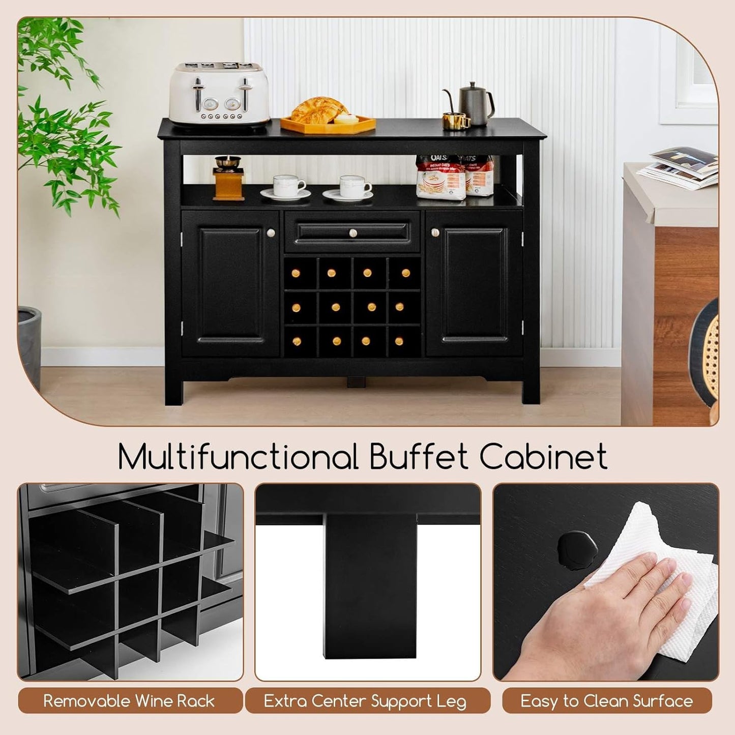 Buffet Sideboard, Cupboard W/ 2 Doors & Drawer