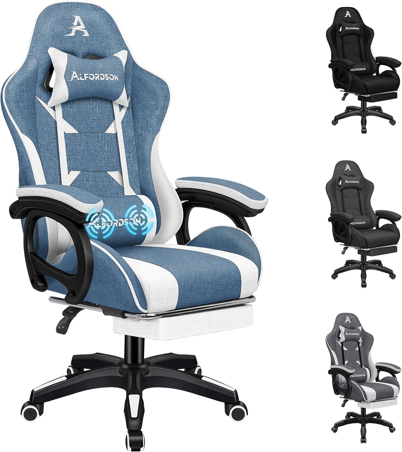 ALFORDSON Gaming Chair with Massage and 150° Recline, Ergonomic Executive Office Chair PU Leather with Footrest, Height Adjustable Racing Chair with SGS Listed Gas-Lift, Max 180Kg (Cyan)