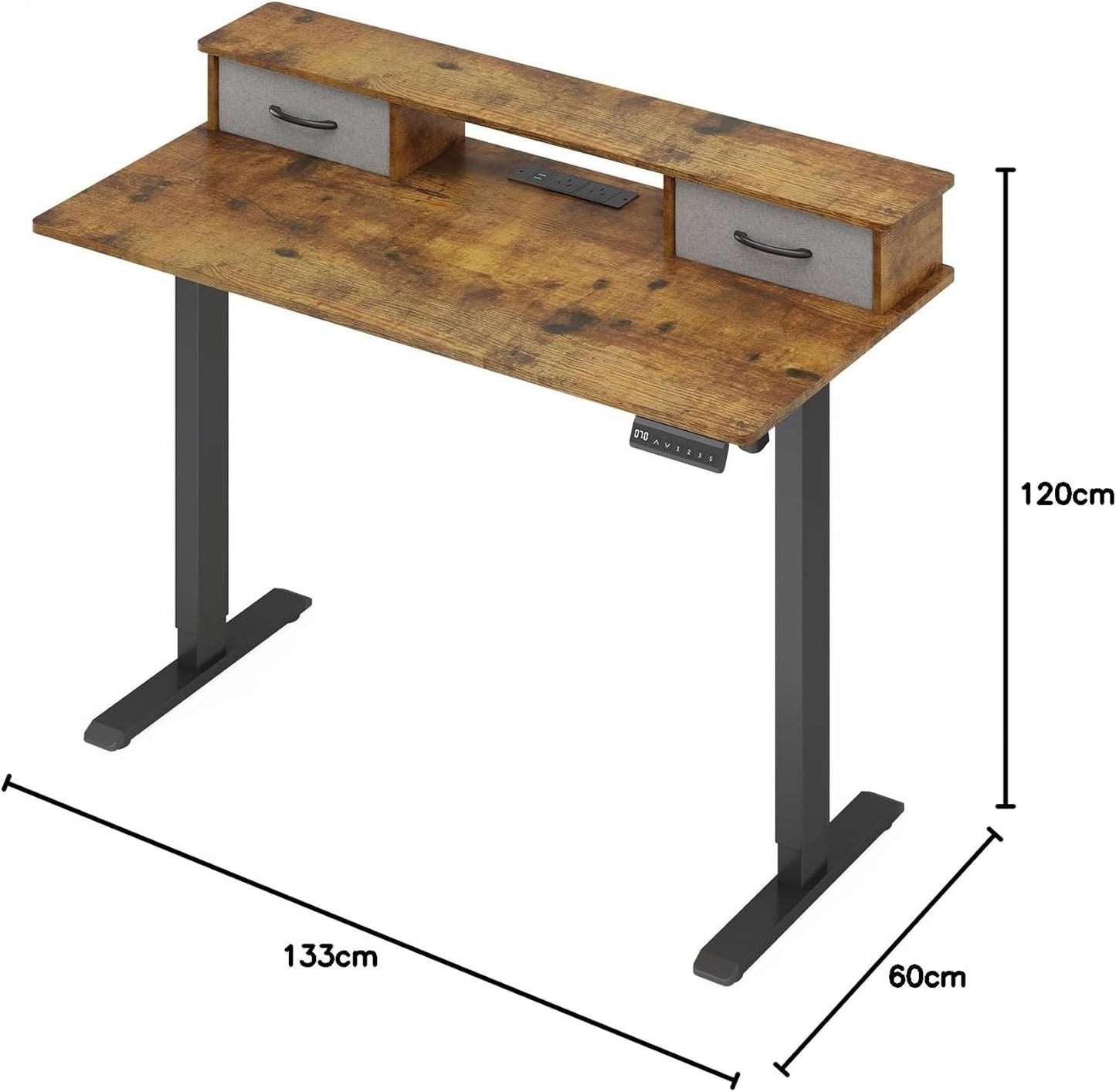 ADVWIN Electric Standing Desk with 2 Drawers, Adjustable Height Sit Stand up Desk with Storage Shelf, 120Cm Splice Board Walnut