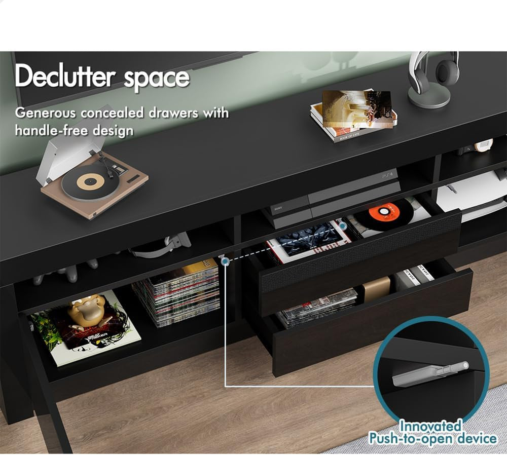 ALFORDSON LED Light TV Cabinet Stand with Storage Cabinet, Shelves and Drawers, Entertainment Unit with Shelves & 2 Drawers, RGB Minimalist Design Multimedia Centres,180X35X60Cm, Black
