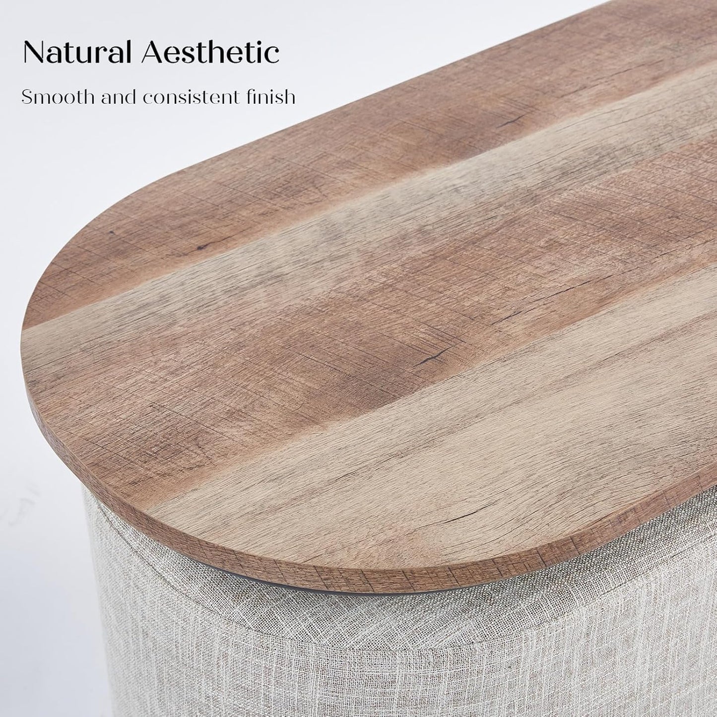 3 Piece Set Coffee Table & Ottoman Wood Side End Table Industrial Rustic - Cream Grey