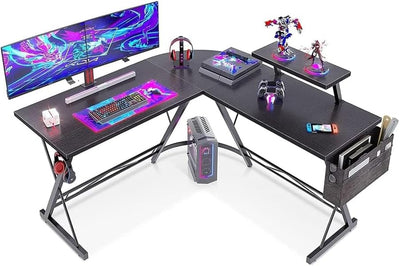 ODK L Shaped Corner Desk, Computer Desk with Monitor Stand, Gaming Desk with round Corner, Computer Workstation for Office Room, Bedroom, Study Room,127 X 127 Cm, Black