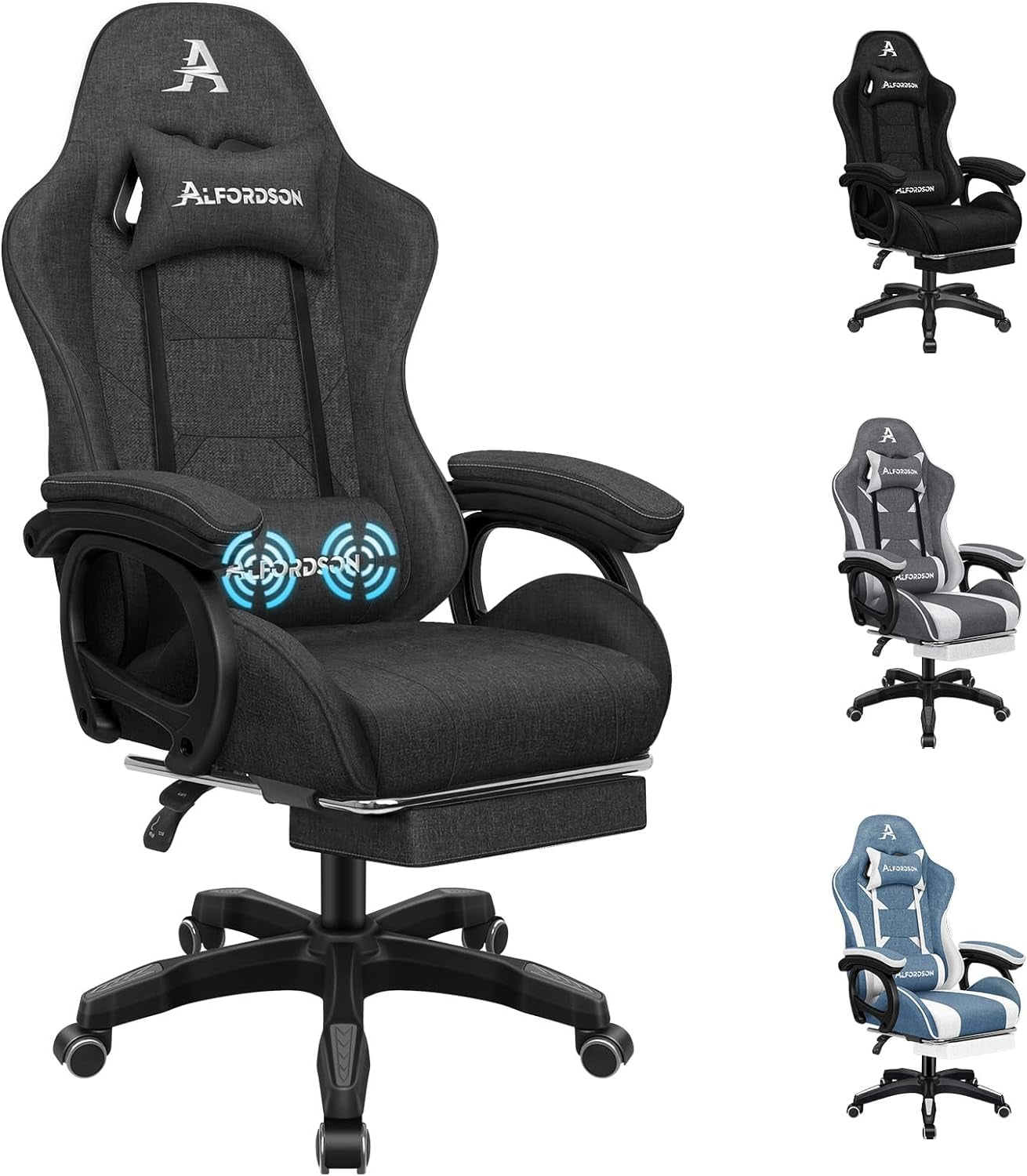 ALFORDSON Gaming Chair with Massage and 150° Recline, Ergonomic Executive Office Chair PU Leather with Footrest, Height Adjustable Racing Chair with SGS Listed Gas-Lift, Max 180Kg (Cyan)