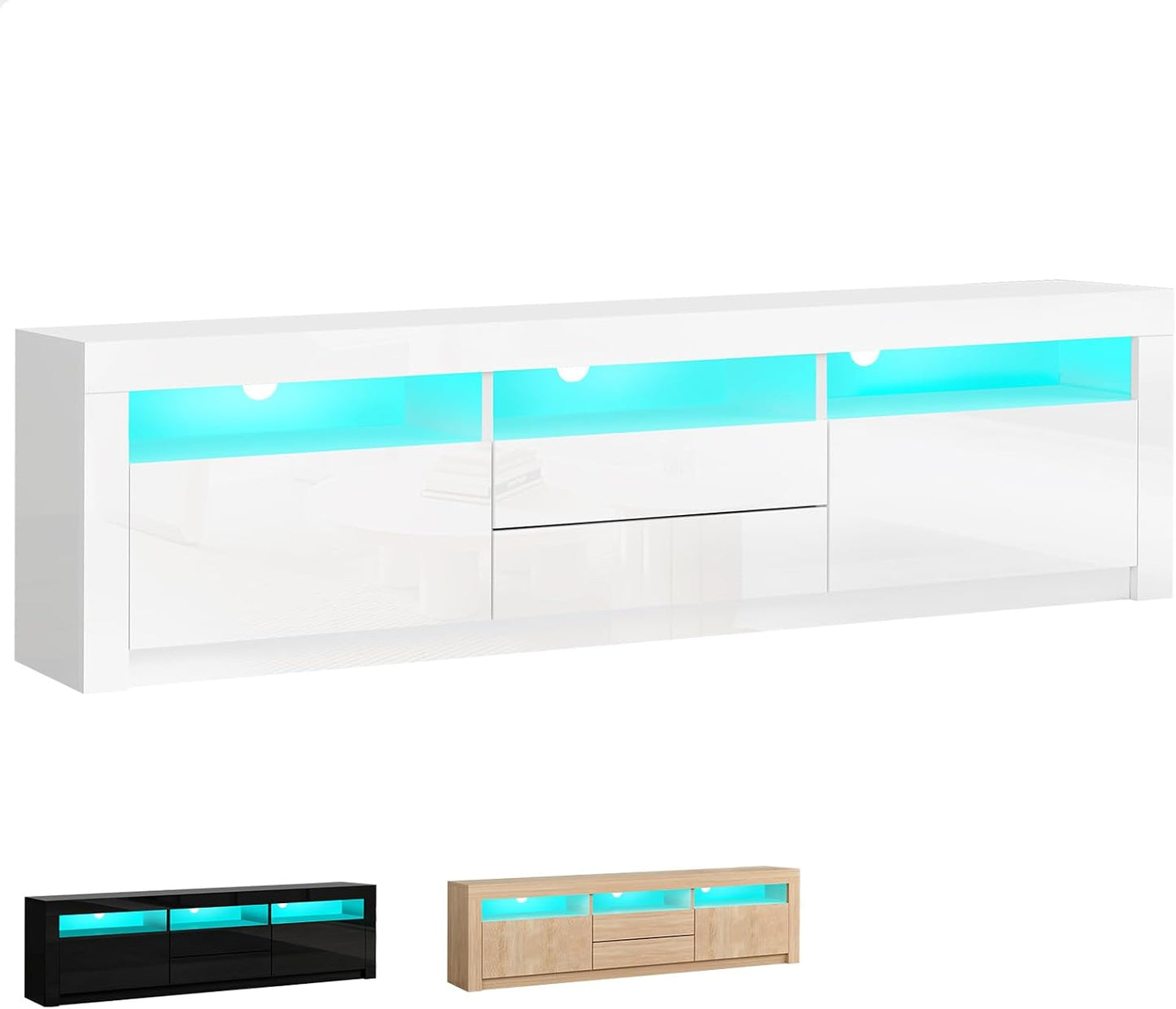 ALFORDSON LED Light TV Cabinet Stand with Storage Cabinet, Shelves and Drawers, Entertainment Unit with Shelves & 2 Drawers, RGB Minimalist Design Multimedia Centres,180X35X60Cm, Black