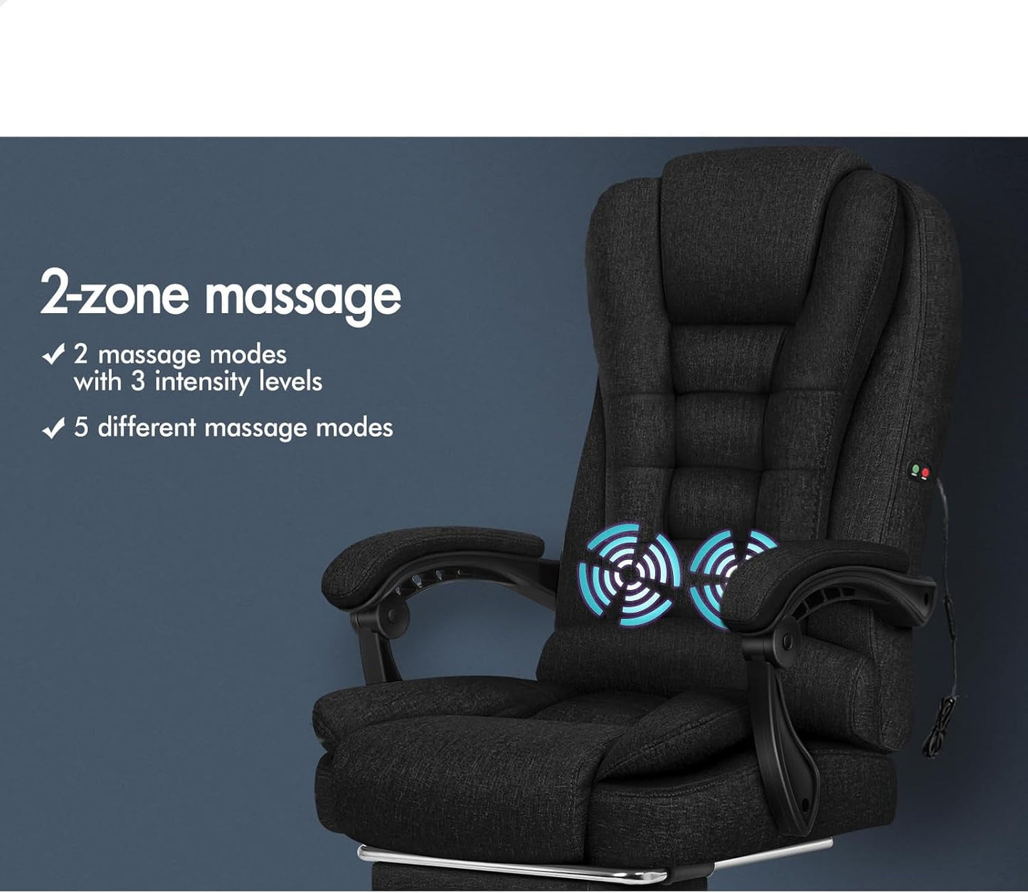 ALFORDSON Executive Office Chair High Back Massage with Footrest, Ergonomic Computer Chair Home Desk Chair, Video Game Recliner Gaming Chairs, 180Kg Capacity (Fabric Black)