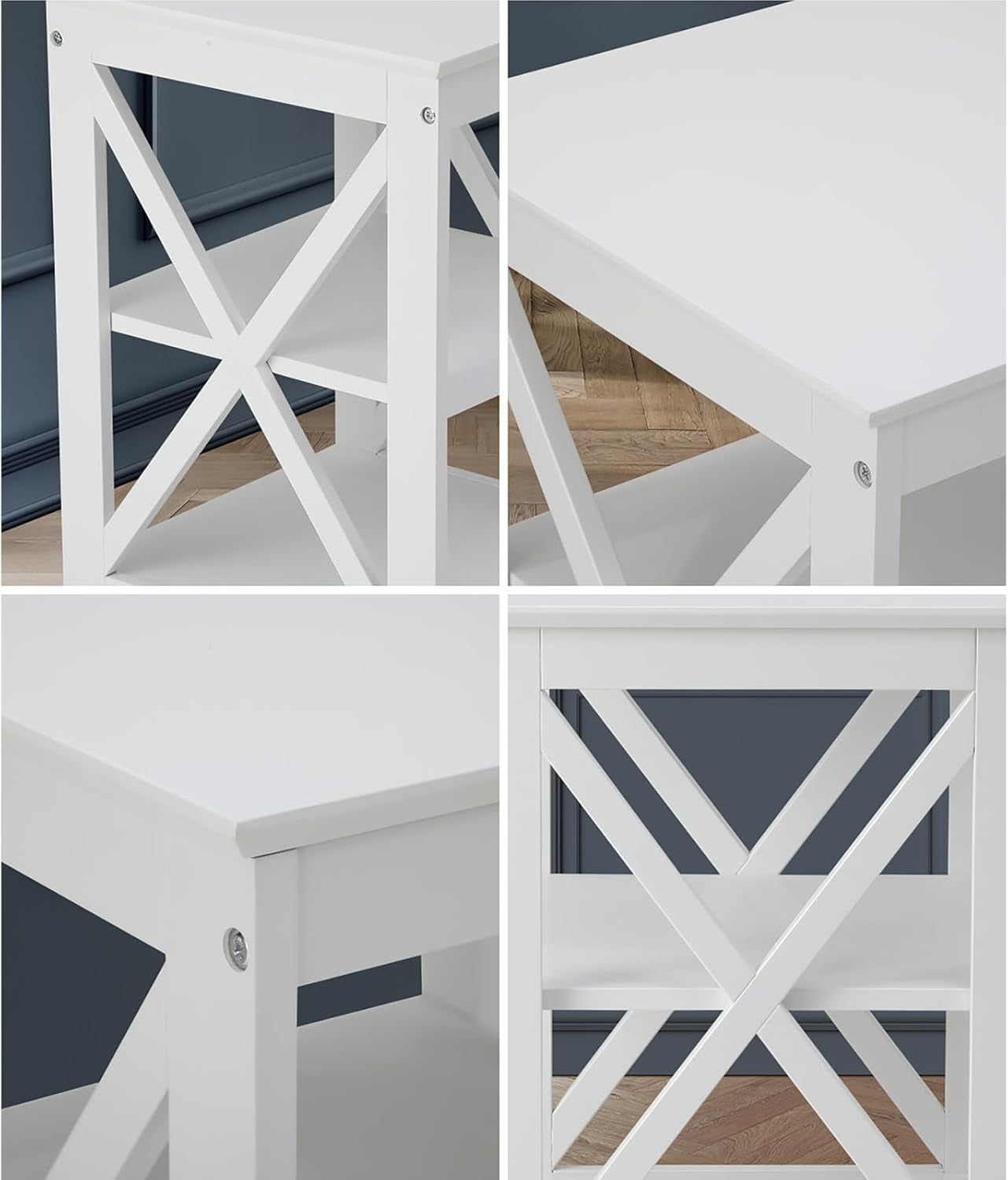 Oikiture End Table with 3-Tier Shelf Sofa Side Table Coffee beside Table White
