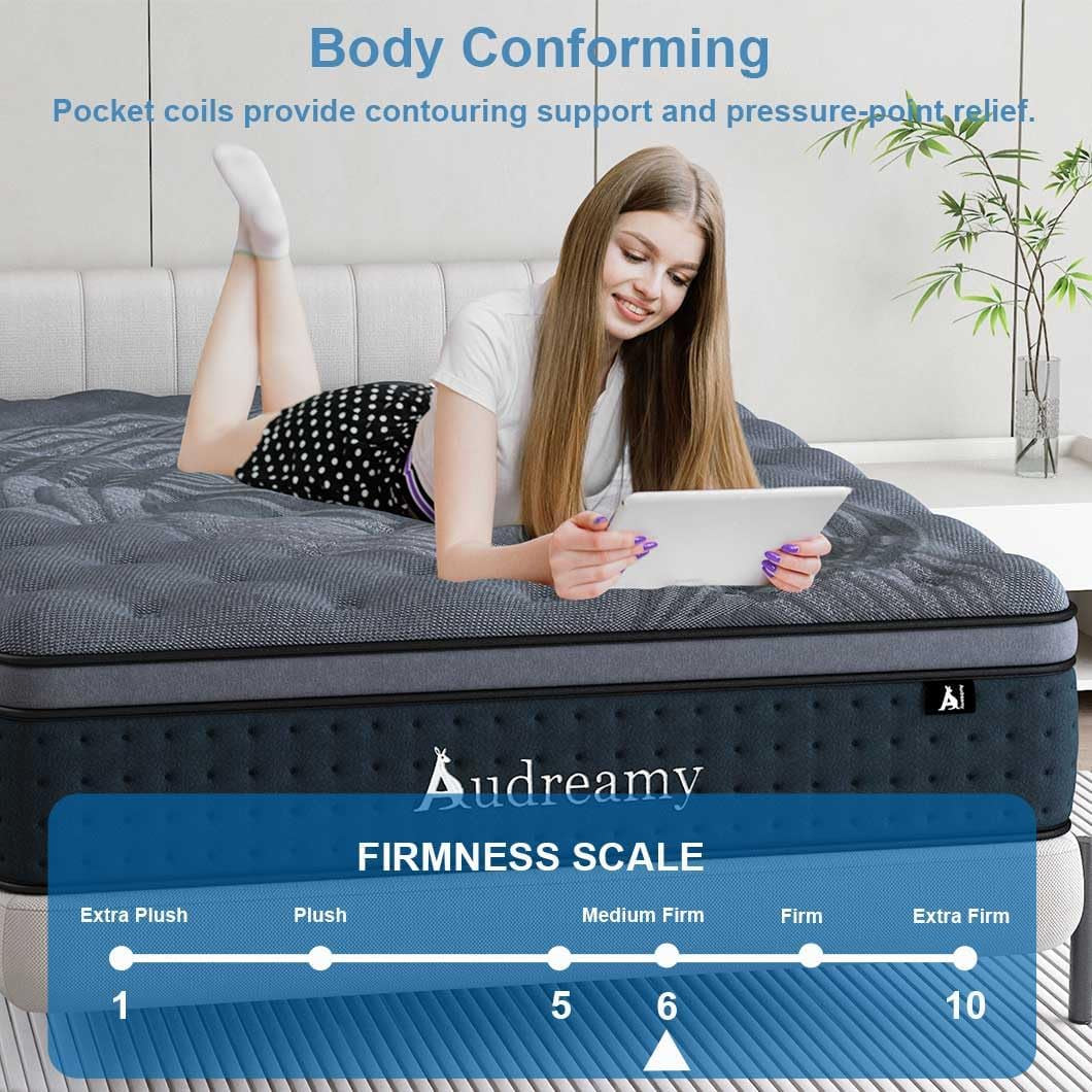Audreamy Siena Mattress 35Cm Bamboo Charcoal Fabric Plush Euro Top 7 Zone Hybrid Pocket Spring System Memory Foam Enhanced Edge Support Breathable Medium Firm King