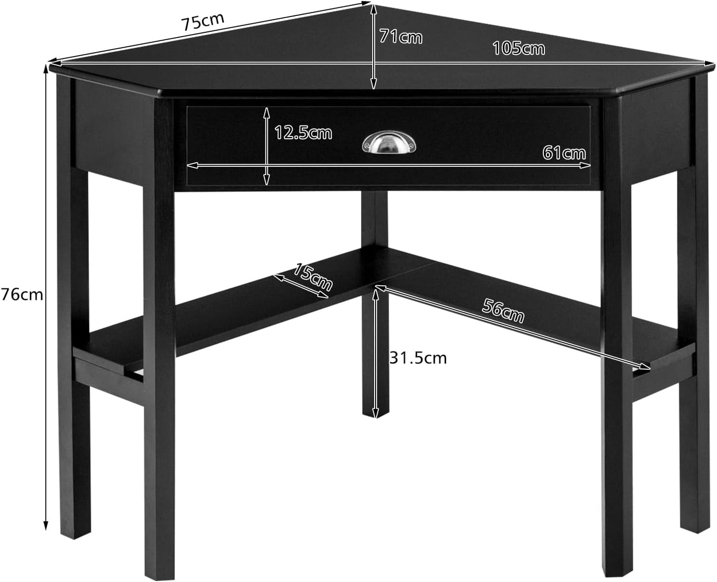 Giantex Wood Corner Computer Desk, Compact Writing Table W/Drawer & Shelves, Space Saving Workstation with Foot Pads, Laptop PC Corner Table Furniture for Home Office, Black
