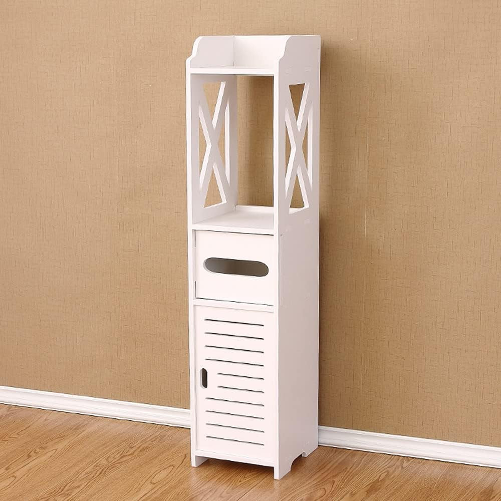 Small Bathroom Storage Corner Floor Cabinet with Doors and Shelves