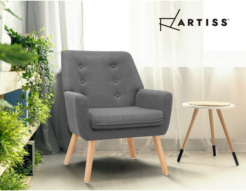 Artiss Armchair Grey Recliner Lounge Dining Chairs Sofa Nursing Occasional Reading Seating Armchairs Home Living Room Bedroom Furniture, Upholstered with Linen Fabric