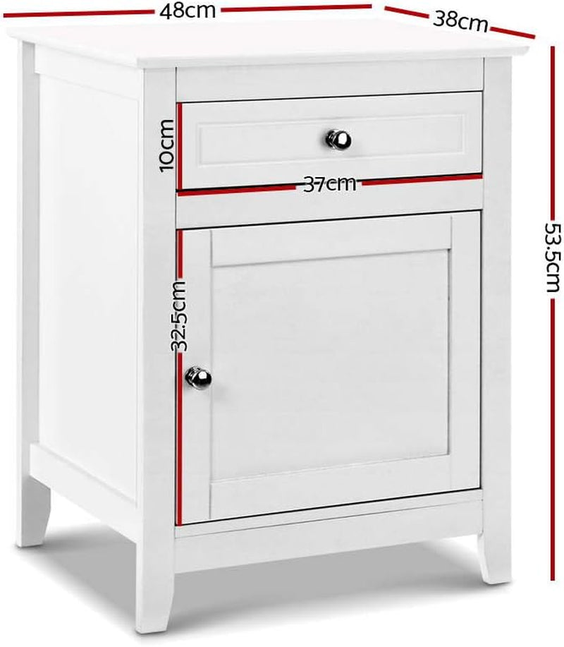Bedside Table White Side Tables Storage Small Narrow Desk Chest of Drawers, with Drawer and Cabinet, Tallboy Lamp Stand Nightstand in 53Cm Height