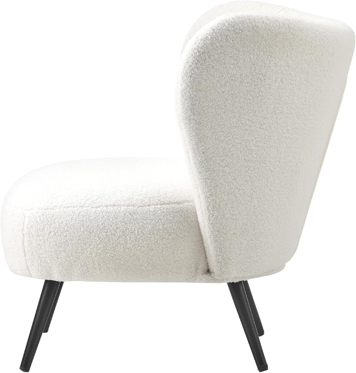 Oikiture Boucle Armchair with Lumbar Pillow and Wingback Velvet Lounge Sofa Accent Chair White