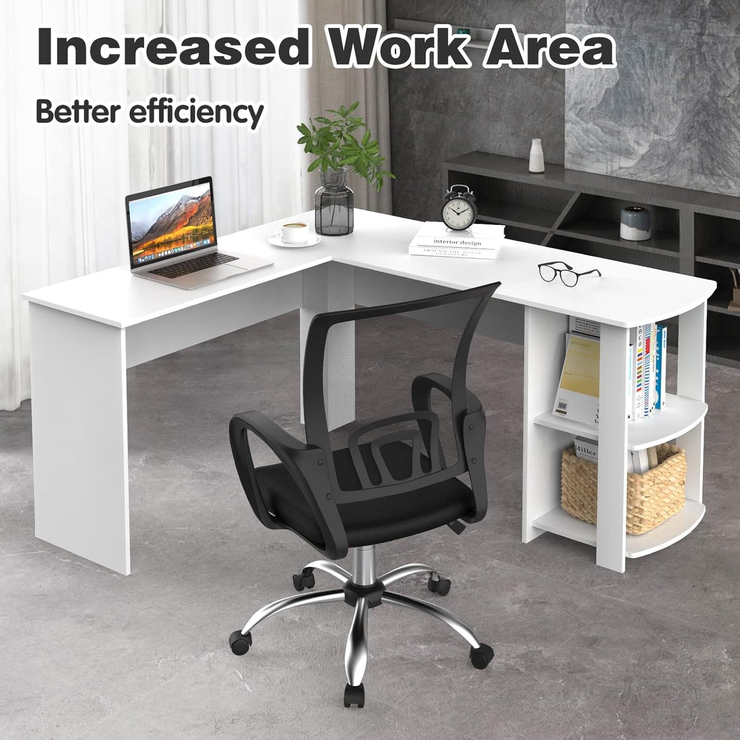 Ufurniture L-Shaped Corner Computer Desk Home Office Desk Study Table Workstation Writing Large L Shaped Desk with 2 Storage Shelves (White)