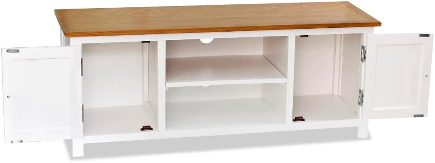 Vidaxl Solid Oak Wood & Pinewood TV Cabinet - Two-Tone Design, Ample Storage Space for Multimedia Appliances, with Cable Outlets, Requires Assembly