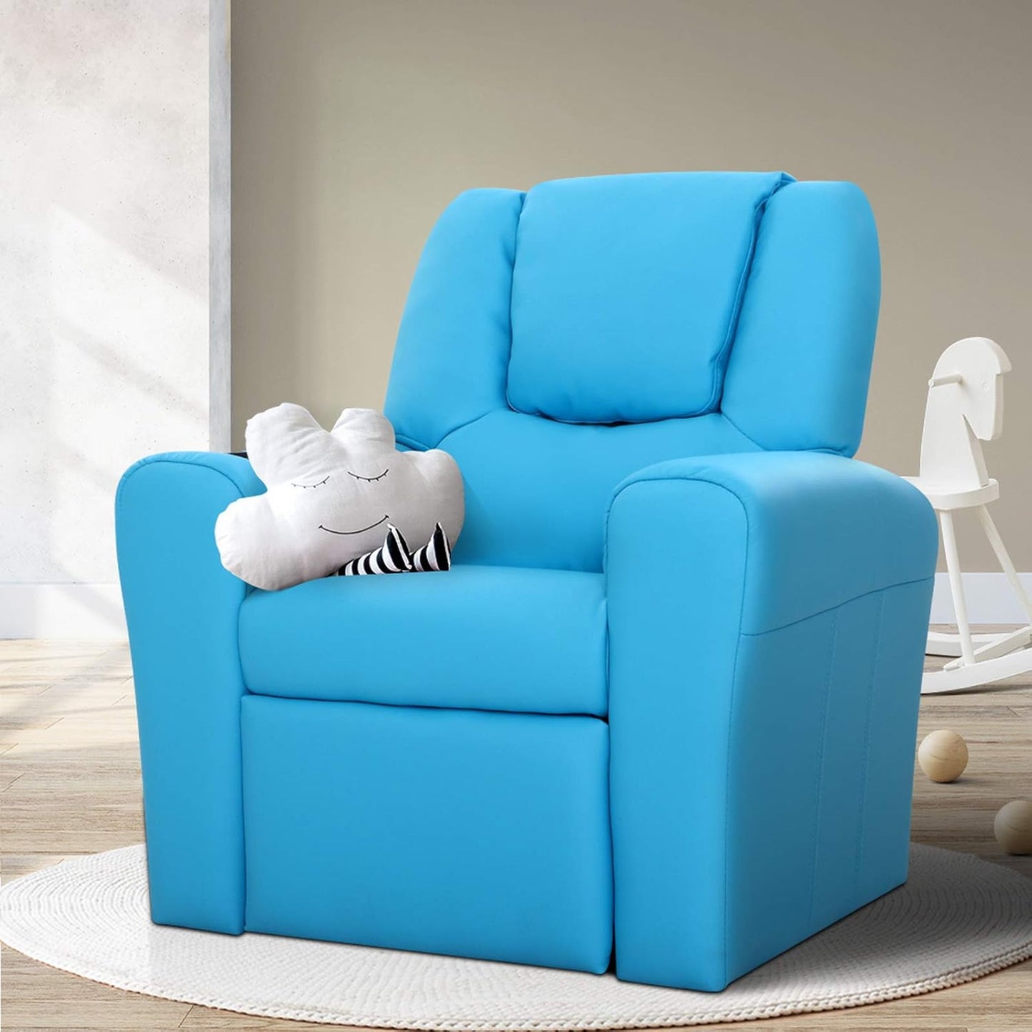 Keezi Kids Recliner Chair, PU Leather Sofa Couch Armchair Loungefly Outdoor Lounge Chairs Home Bedroom Living Room Playroom Children Furniture, Thick Foam Padding Adjustable Precise Recline Blue