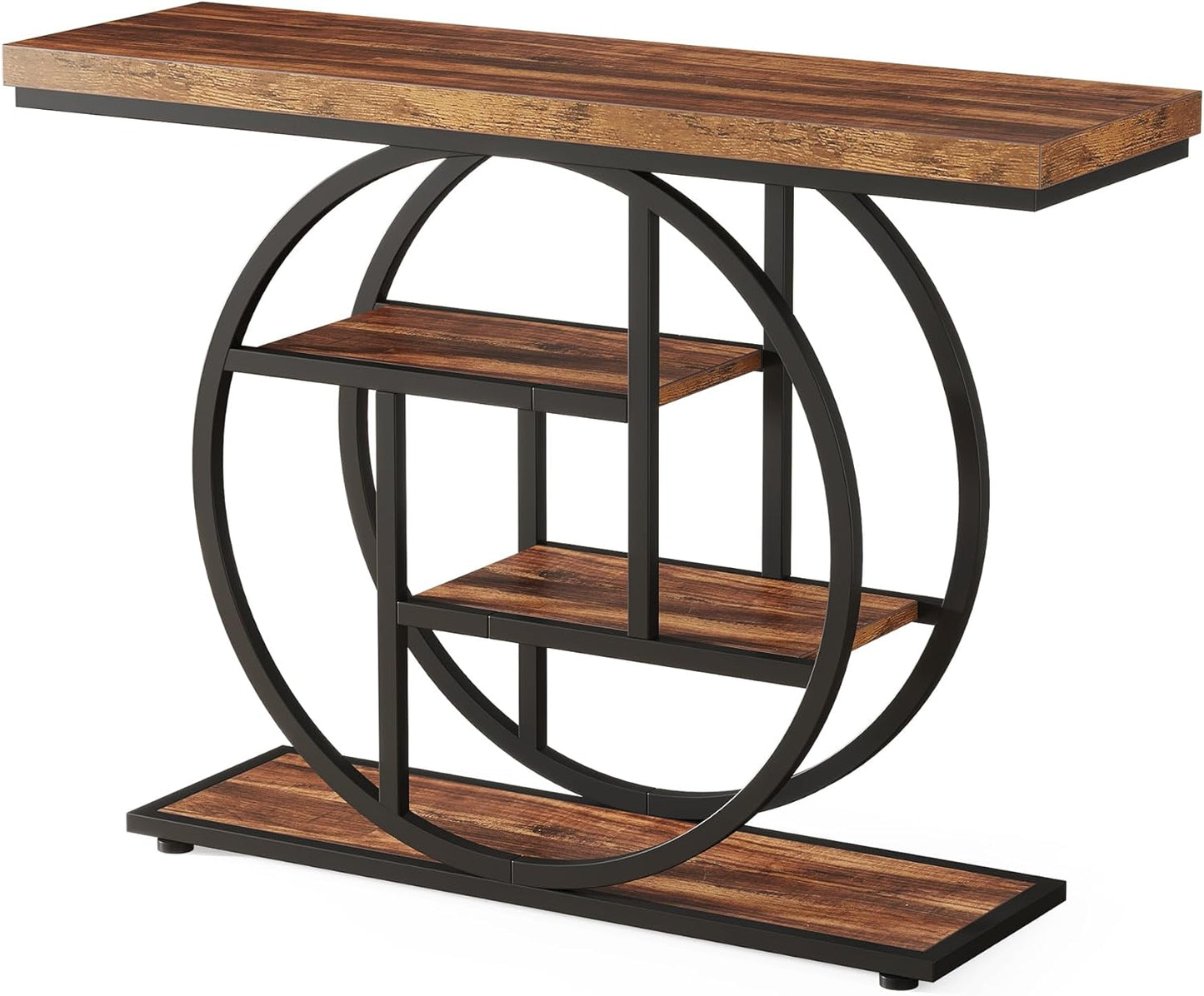 Rustic Console Table Hallway,105Cm Console Table, 4-Tier Entryway Console Table, Narrow Hall Table with Storage Shelves for Living Room, Foyer, Rustic Brown