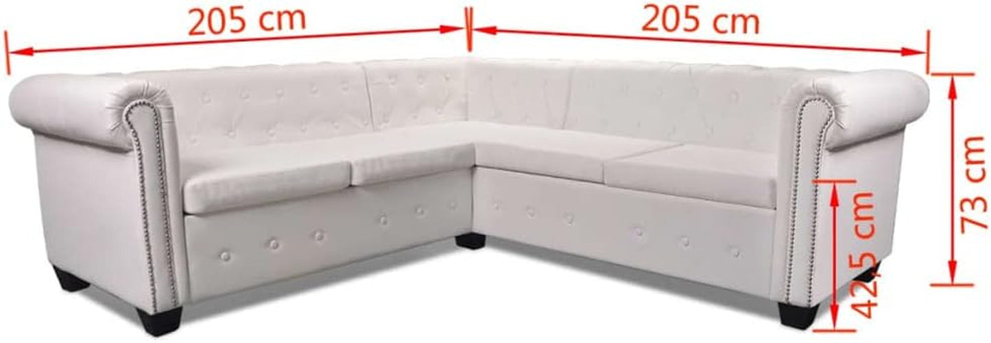 Chesterfield Corner Sofa 5-Seater Artificial Leather, White - Elegant Tufted Design, Sturdy Wooden Frame, 205 X 205 X 73 Cm, Perfect Sofas for Living Room & Office, Comfortable & Easy to Assemble