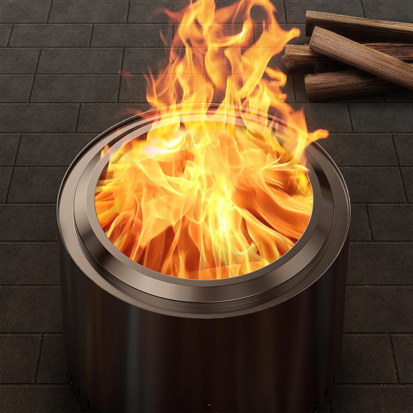 48cm Stainless Steel Smokeless Fire Pit, Outdoor Smokeless Firepit with Tote Bag & Fire Poker