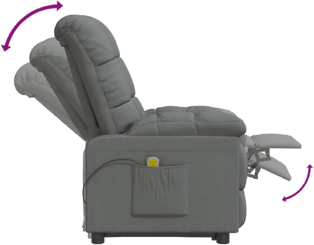 Vidaxl Reclining Massage Chair in Dark Grey Fabric with Manual Adjustments, Vibration Function and Solid Wood & Metal Frame