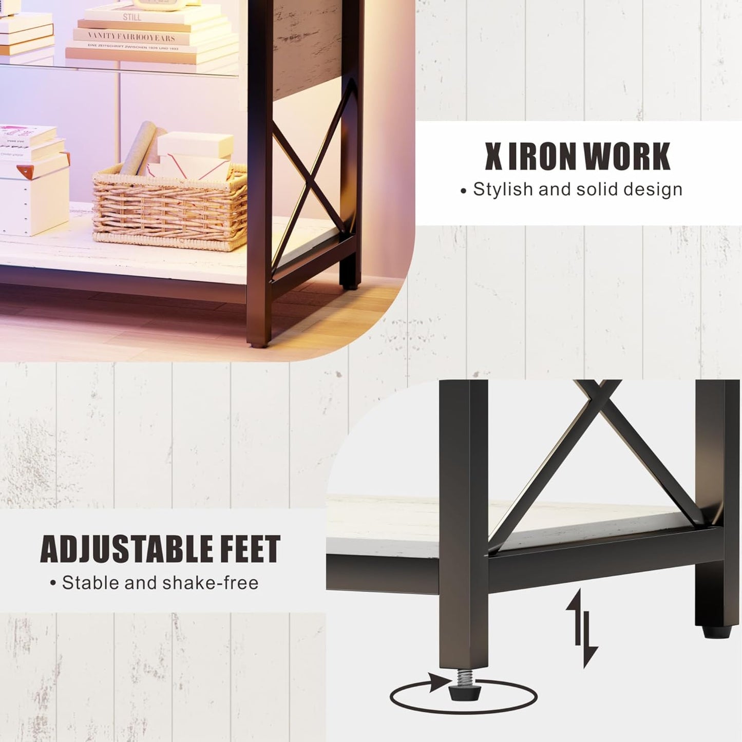 Dystler LED TV Stand for 55/60/65/75 Inch Tv,Smart Gaming Entertainment Center with Wireless Charging Station,Modern TV Cabinet with Adjustable Glass Shelves for Living Room, Bedroom 58 Inch,White