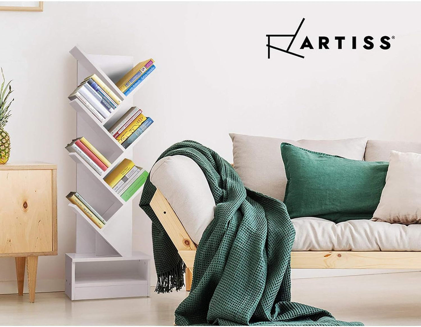 Artiss Bookshelf, 7 Tier Shelf Corner Wall Shelves Display Cabinet Bookcase Storage Rack Home Living Room Bedroom Office Furniture, 15Mm Thick Particle Board White