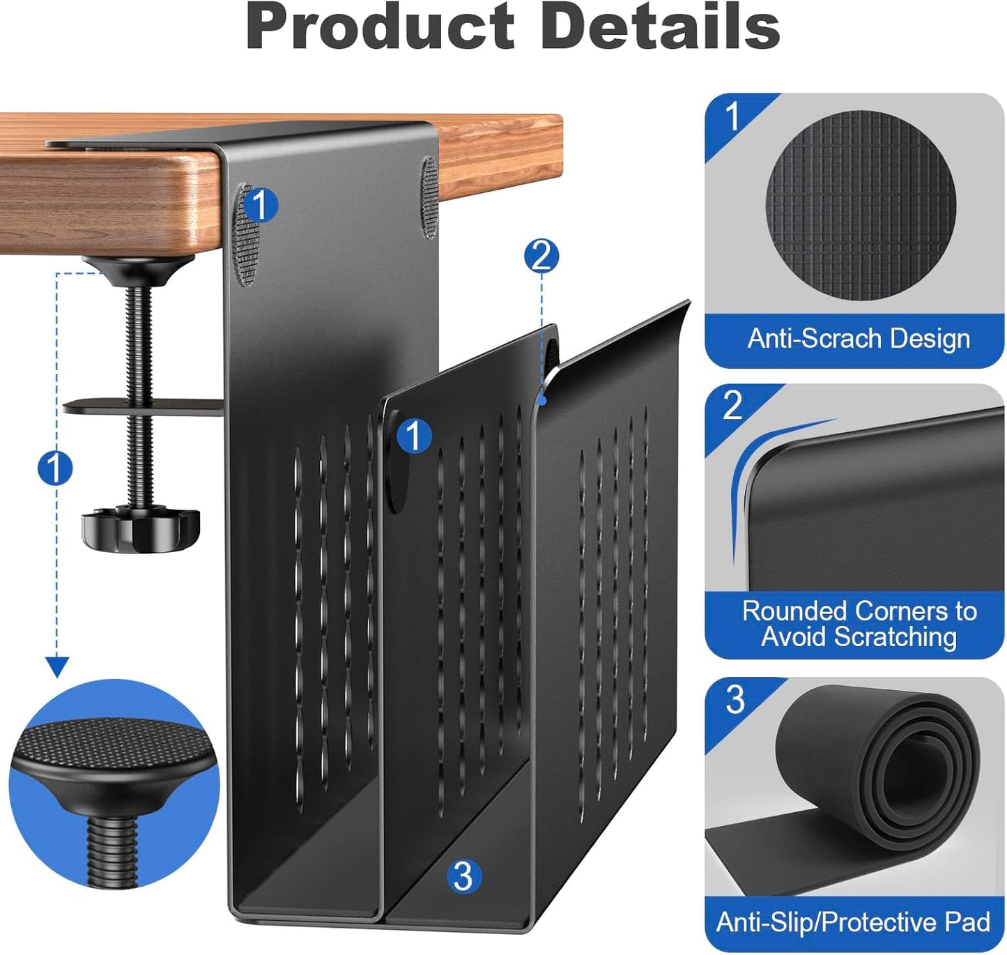 Desk Side Storage, 2 Tier Steel Hanging Desk Organizer with Magnetic Pen Holder, No Drilling Standing Desk Drawer Cable Management Tray, under Desk Laptop Holder for Office, School, Home (Black)