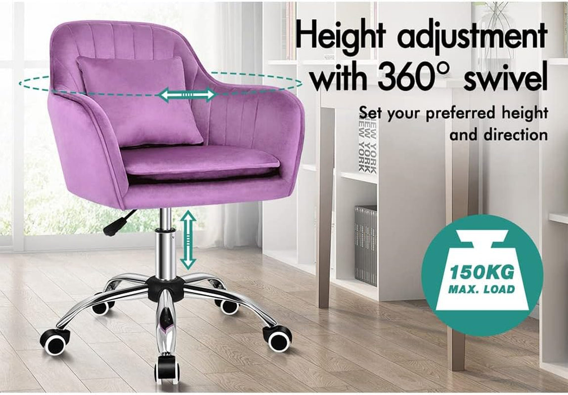 ALFORDSON Velvet Office Chair Swivel Fabric Armchair Computer Desk Chair Modern Home Office Chair Height Adjustable Mid-Back Task Chair for Kids Adult Study Work, Living Room, Bedroom (Orla Purple)