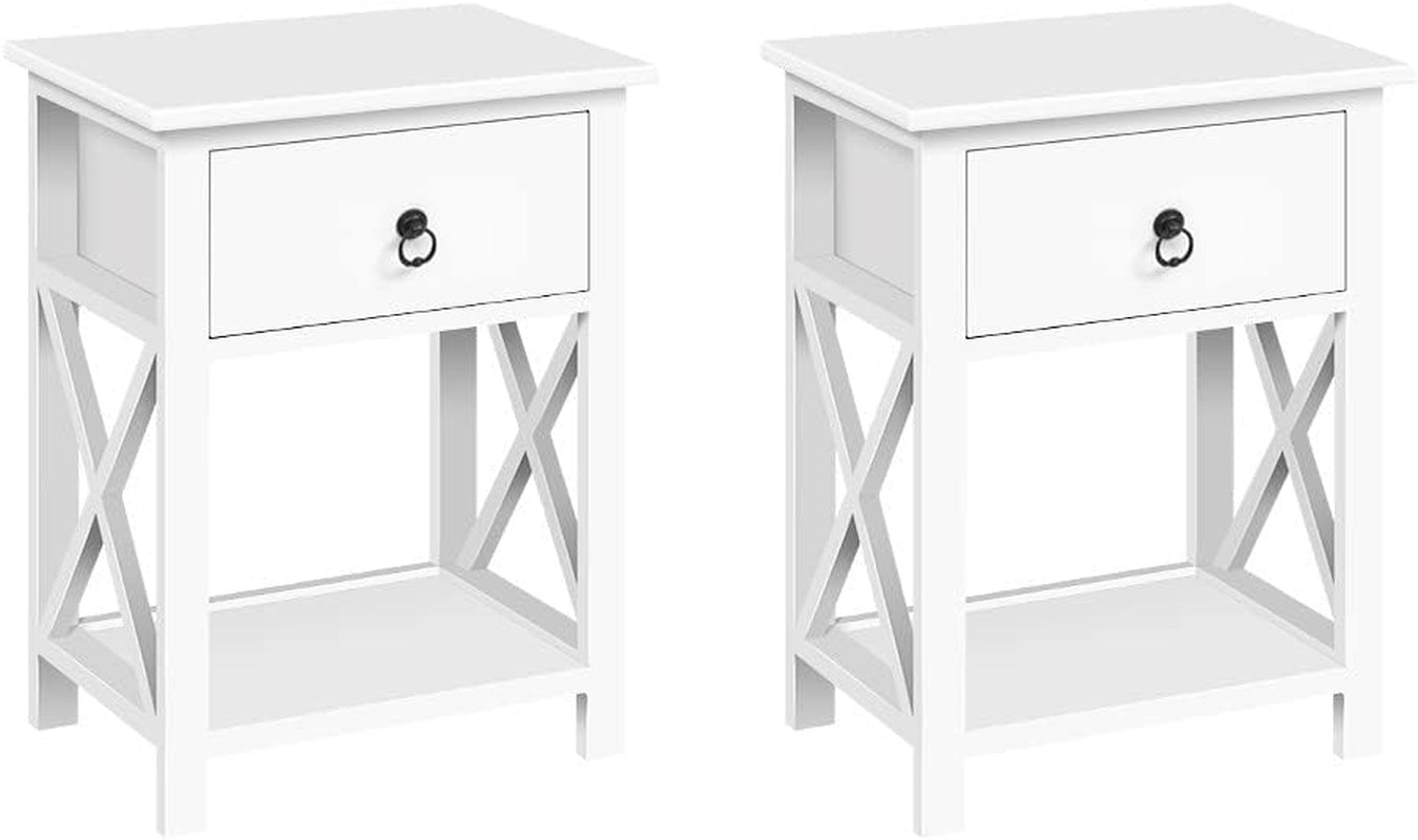 Bedside Table Set of 2 Wooden Bed Side Tables Storage Small Narrow Desk Chest Drawers, with Drawer and Storage Layer, No Assembly Required