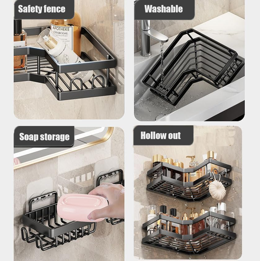 Shower Caddy, 2 Pack Bathroom Shelves+1 Soap Dish,Shower Storage, Adhesive Shower Shelr
