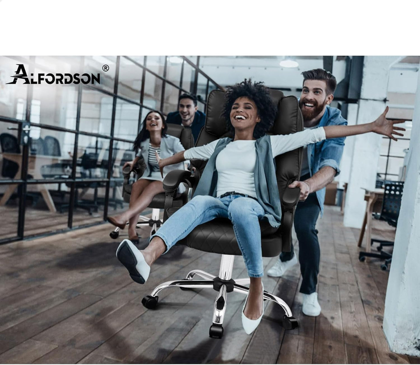 ALFORDSON Ergonomic Office Chair with Massage, 150° Recline and 360° Swivel, Gaming Executive Computer Racer Chair Adjustable Height,Pu Leather Home Office Chair with High Backest Support (Black)