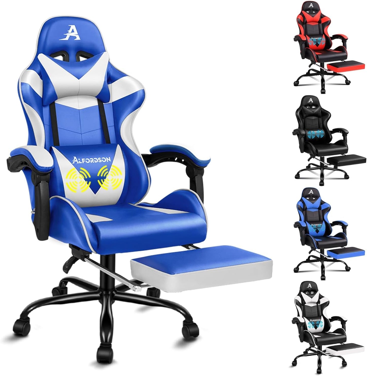 ALFORDSON Gaming Chair with Massage and 150° Recline, Ergonomic Executive Office Chair PU Leather with Footrest, Height Adjustable Racing Chair with SGS Listed Gas-Lift, Max 180Kg (Cyan)