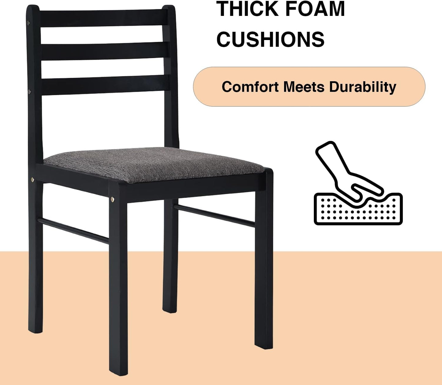 7-Piece Rustic Dining Set, Okoume Plywood Table & Chairs, Black