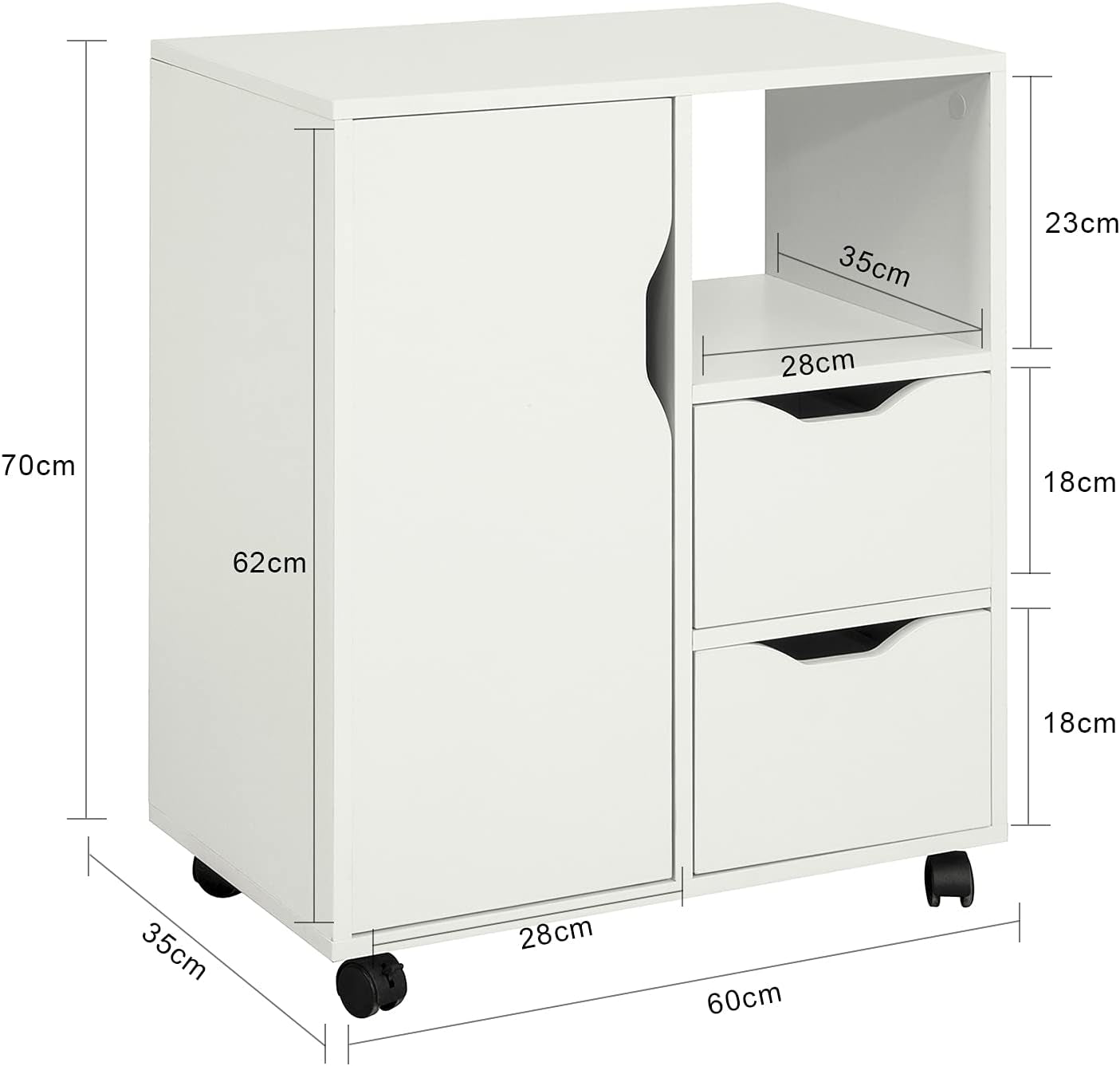 Sobuy Home Office Trolley File Storage Cabinet Printer Stand on Wheels FBT105-W