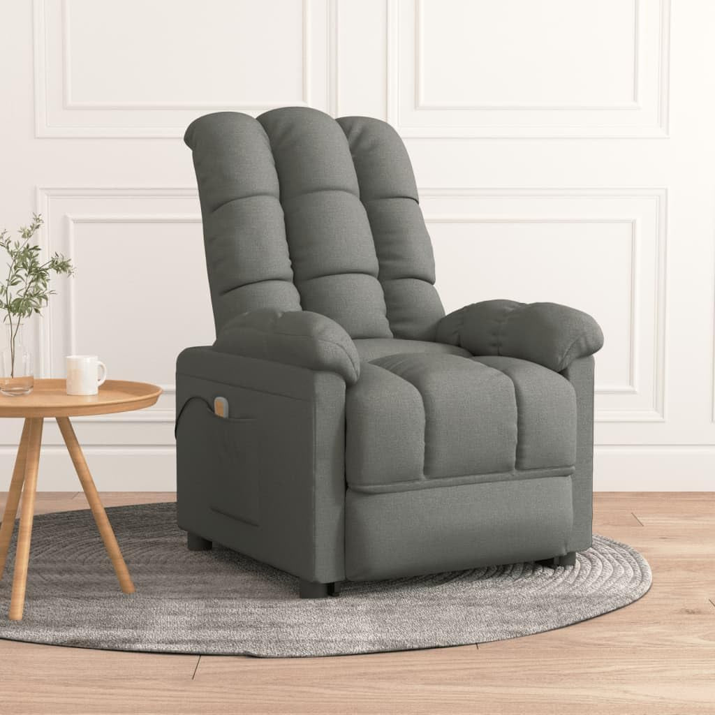 Vidaxl Reclining Massage Chair in Dark Grey Fabric with Manual Adjustments, Vibration Function and Solid Wood & Metal Frame