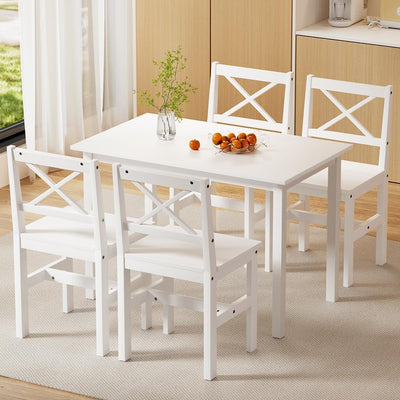 Dining Table and Chair Set of 5 White Tables Chairs Setting, 47Cm Height Seat