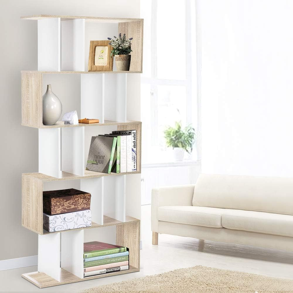 Artiss Bookshelf, 5 Tier Shelf Corner Wall Shelves Display Cabinet Bookcase Bookshelves Storage Rack Home Living Room Bedroom Office Furniture, High Density Particle Board Multicoloured