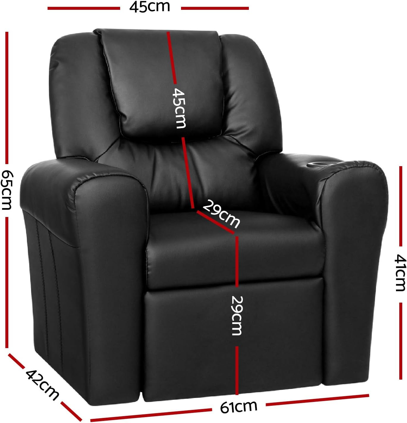 Keezi Kids Recliner Chair, PU Leather Sofa Couch Armchair Loungefly Outdoor Chairs Home Bedroom Living Room Playroom Children Furniture, with 9Cm Thick Foam Padding Precise Recline Adjustment Grey