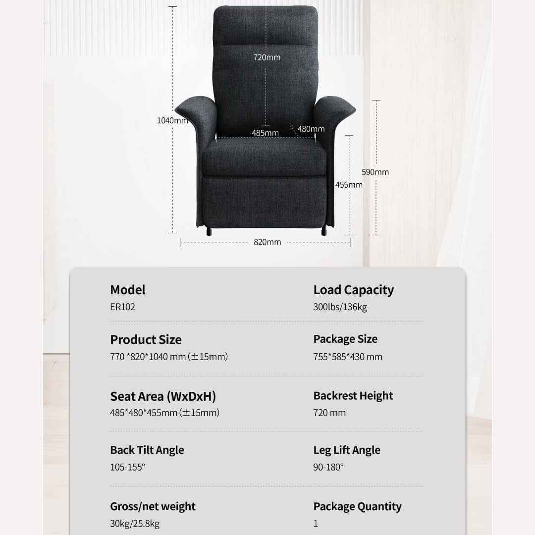 SBS Recliner Chair - Single Seater Floor Sofa Oversized Textile Recliner Sofa for Adults, Recling Chiar, Perfect Small Recliner for Small Spaces, Watching Moving, Reading Book for Home, or Theater
