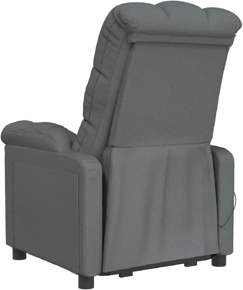 Vidaxl Reclining Massage Chair in Dark Grey Fabric with Manual Adjustments, Vibration Function and Solid Wood & Metal Frame
