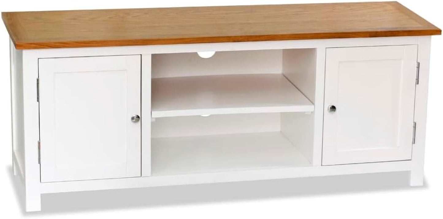 Vidaxl Solid Oak Wood & Pinewood TV Cabinet - Two-Tone Design, Ample Storage Space for Multimedia Appliances, with Cable Outlets, Requires Assembly