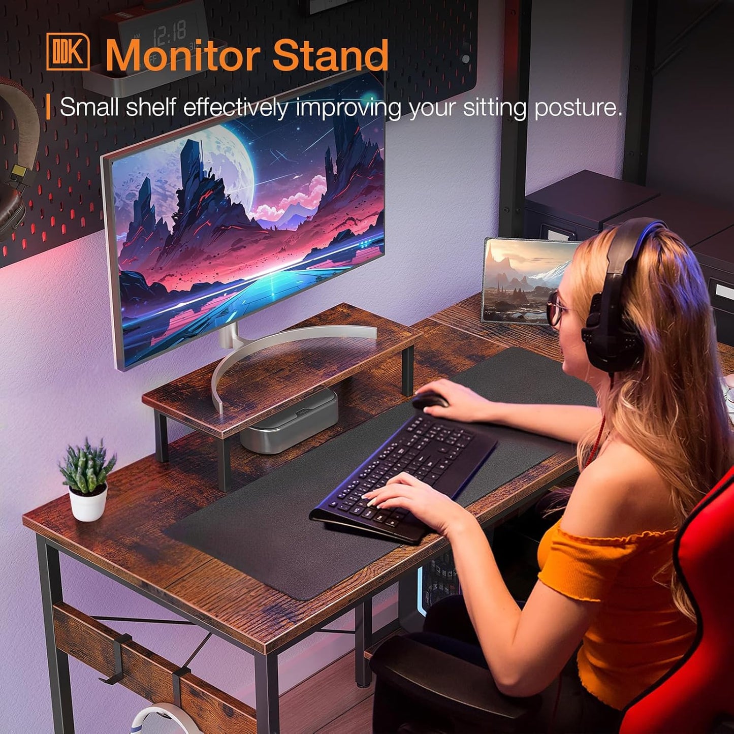 ODK L Shaped Computer Desk with Reversible Storage Shelves, L-Shaped Desk 118 * 80 * 86.4Cm Corner Desk with Monitor Stand for Small Space, Modern Writing Table for Home Office Desk, Rustic Brown