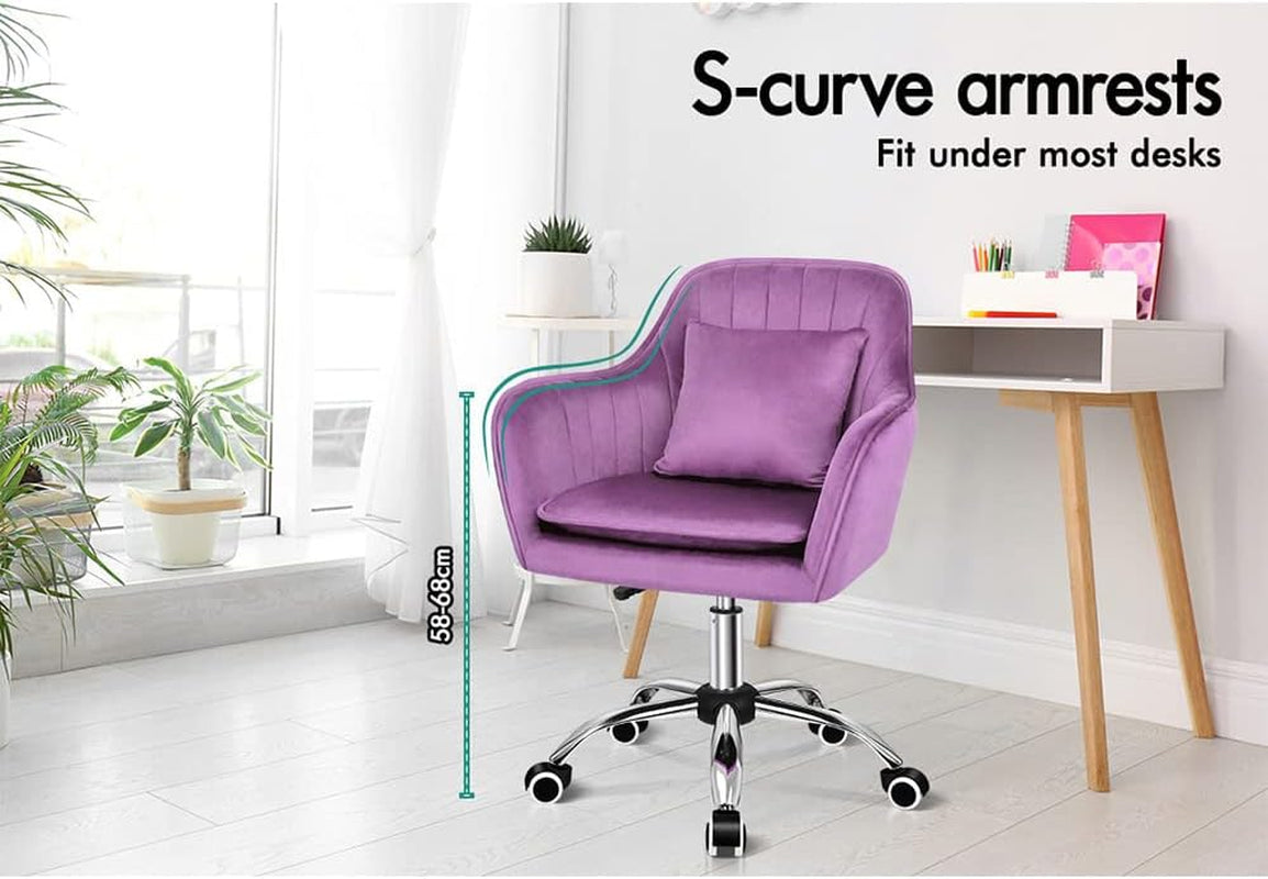ALFORDSON Velvet Office Chair Swivel Fabric Armchair Computer Desk Chair Modern Home Office Chair Height Adjustable Mid-Back Task Chair for Kids Adult Study Work, Living Room, Bedroom (Orla Purple)