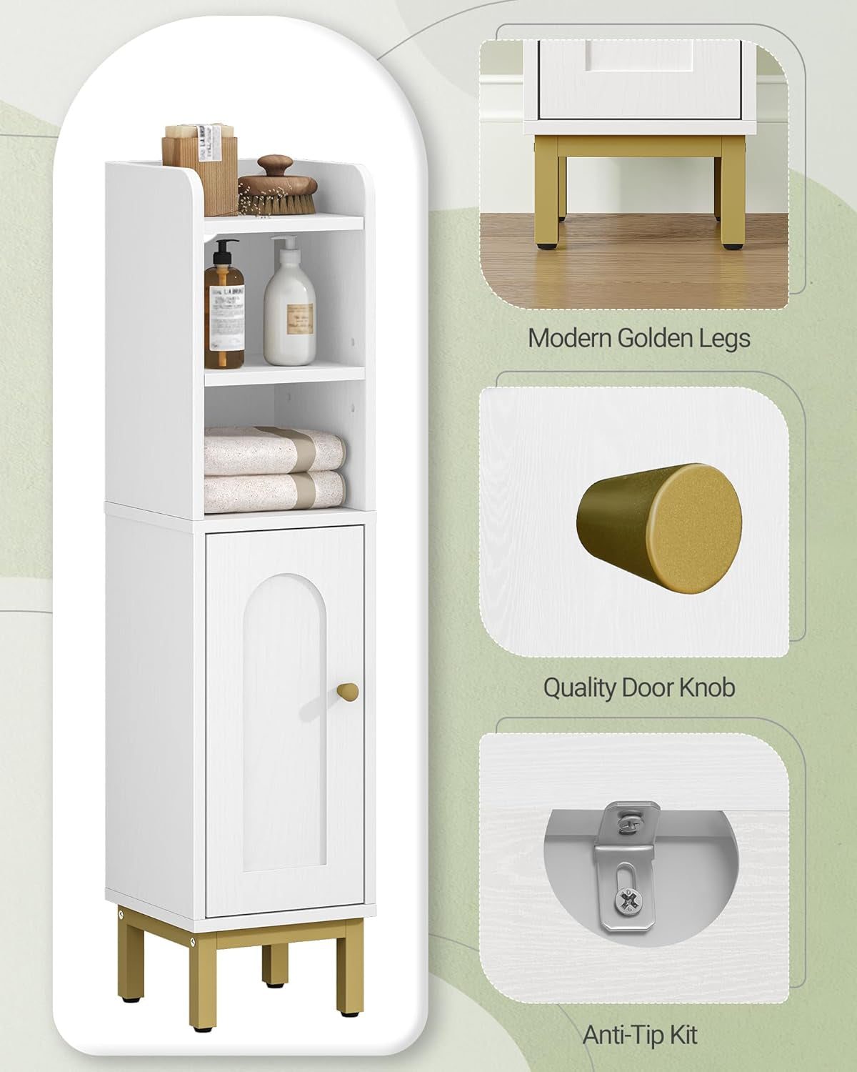=Bathroom Storage Cabinet, Small Corner Floor Cabinet with Door and Shelves