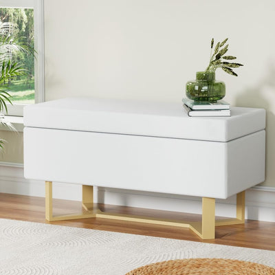 Storage Ottoman Blanket Box Bench 96Cm Criss-Cross Linen Seat Chest White