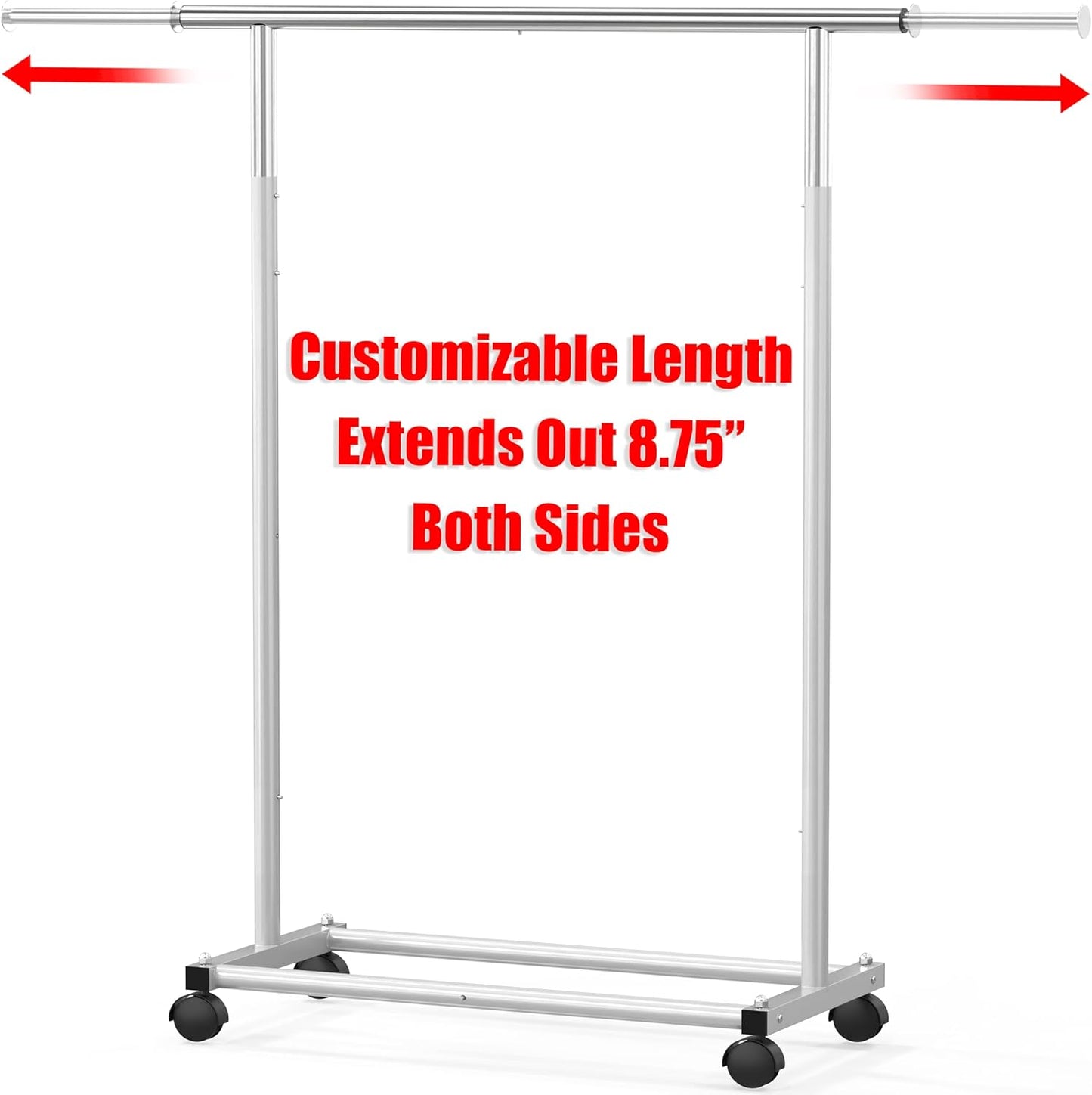 Simplehouseware Clothes Rack Standard Rod, 77 to 120 Cm Extensible Rod, Silver